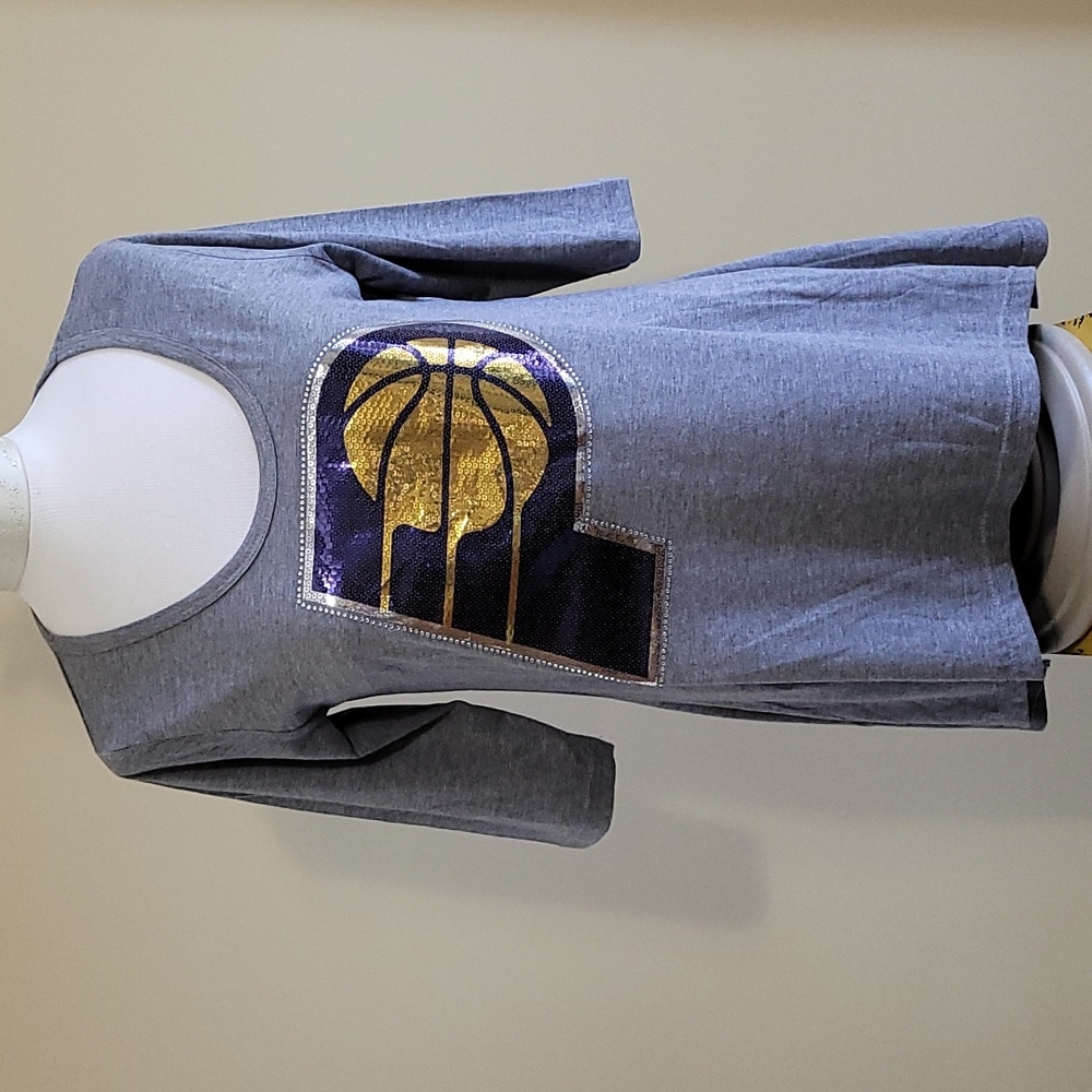 NEW Indiana Pacers Jersey Tunic Top Womens NBA 3/4 Sleeve Bling Heather Grey Med